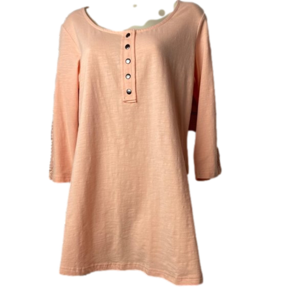 SMALL Simply Noelle peach pink tunic top with crochet New never worn